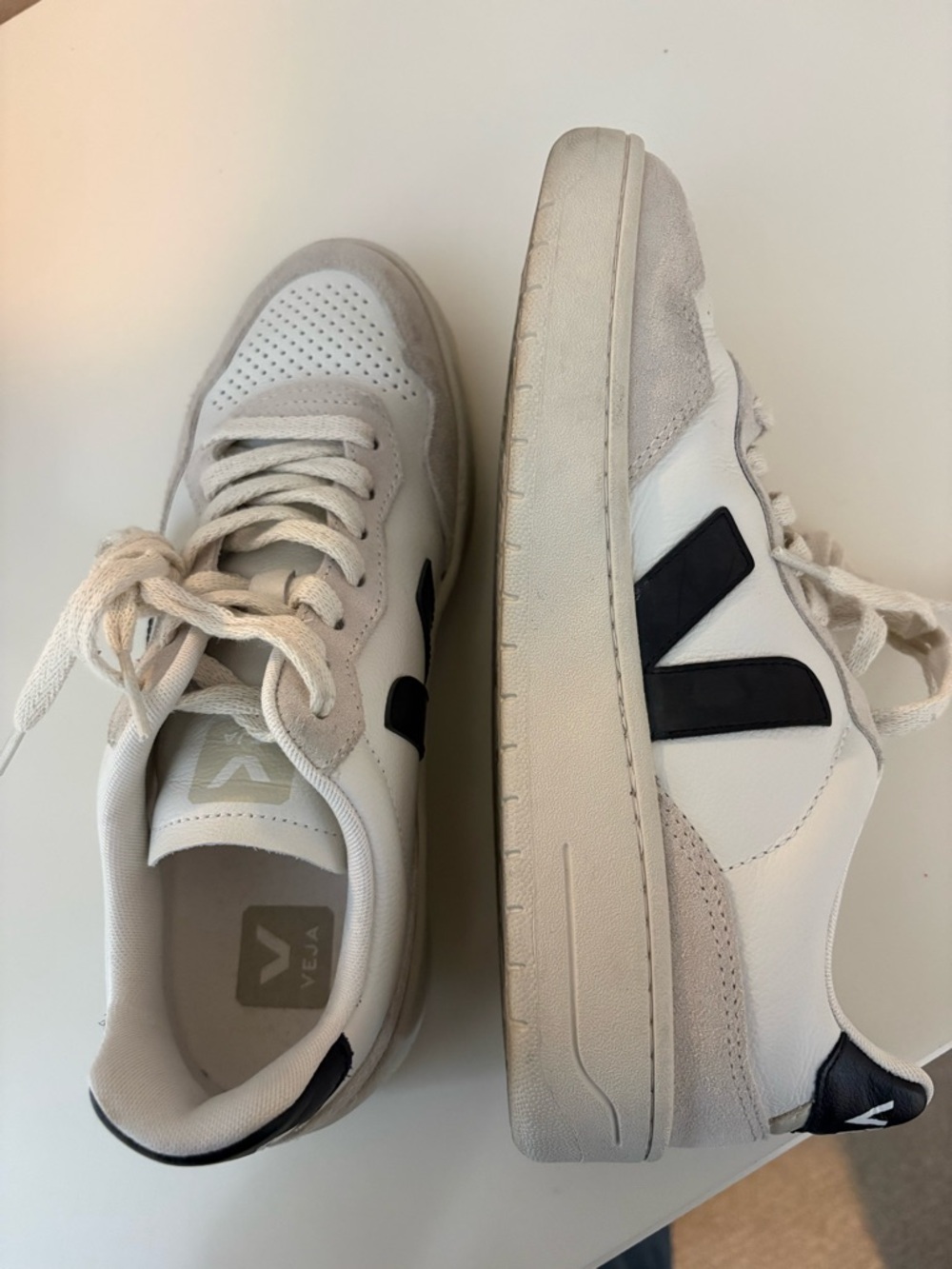 Veja White and Black V-90 Sneakers